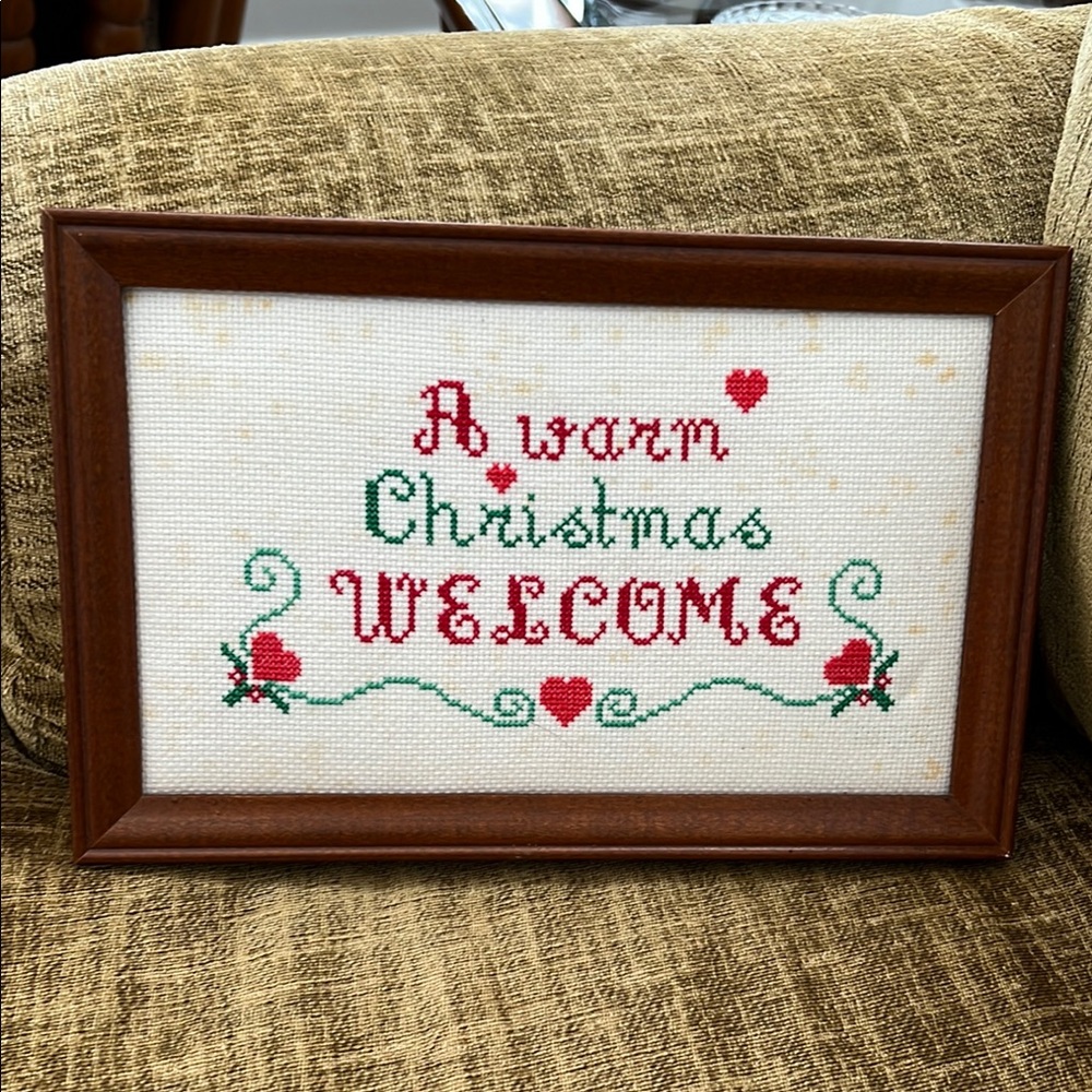 Red and Green Holiday Decor Cross-Stitch Art